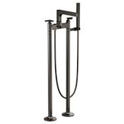 Brizo Kintsu Cross Handle Floor Mounted Tub Filler with Integrated Diverter and Hand Shower - Less Rough-In Brilliance Black Onyx